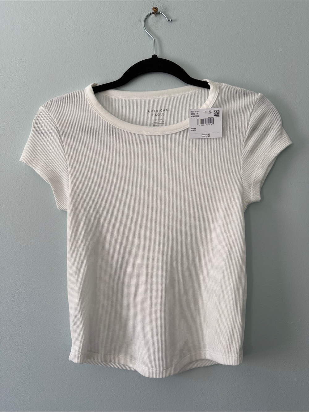 American Eagle Outfitters Cream Ribbed Short Sleeve Tee